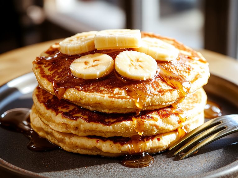 fluffy golden banana pancakes