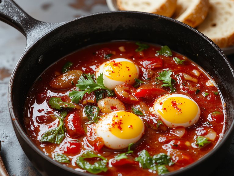 poached eggs tomato sauce